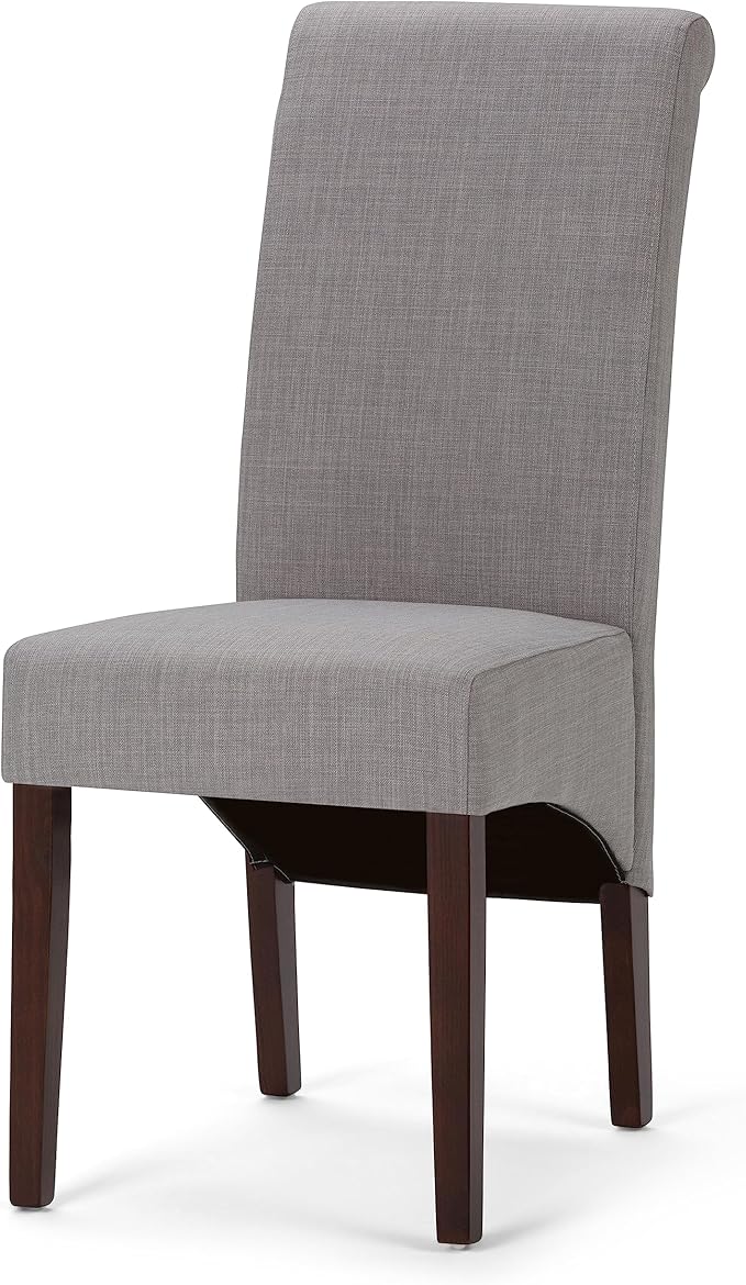 SIMPLIHOME Avalon Dining Chairs - Upholstered Solid Hardwood and Linen-Style Fabric Parsons Chair Set in Dove Grey, Contemporary Dining Room Seating with Curved Back and Cushioned Seat (Set of 2)
