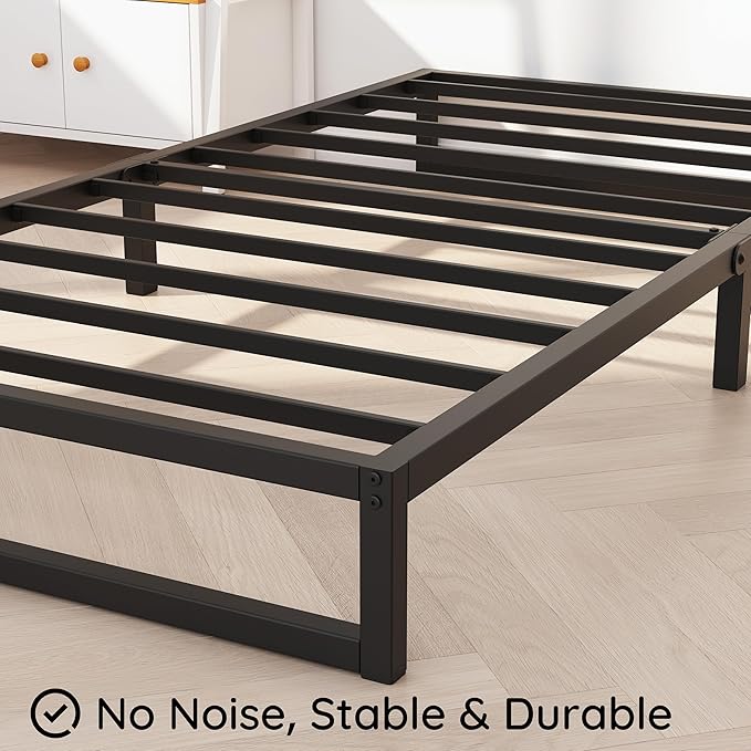5 Inch Twin Bed Frames, Metal Platform Mattress Foundation with Steel Slat Support, No Box Spring Needed, Easy Assembly, Black