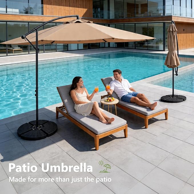 10FT Patio Umbrella, Cantilever Outdoor Umbrella with 360° Rotation & Tilt Adjustment, Offset Patio Umbrella with UV-Resistant Waterproof Canopy for Backyard, Pool, Garden