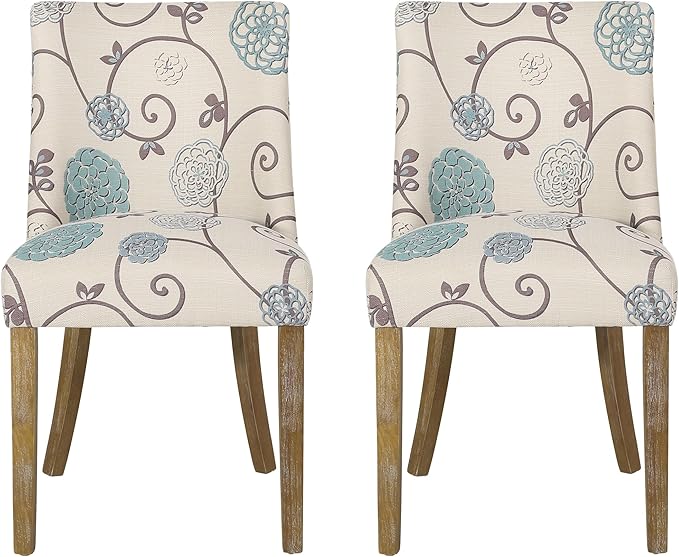 Christopher Knight Home Frances Dining Chair, 19.75 "W x 24.75 "D x 35 "H, Beige and Blue Floral + Natural Brown, Set of 2
