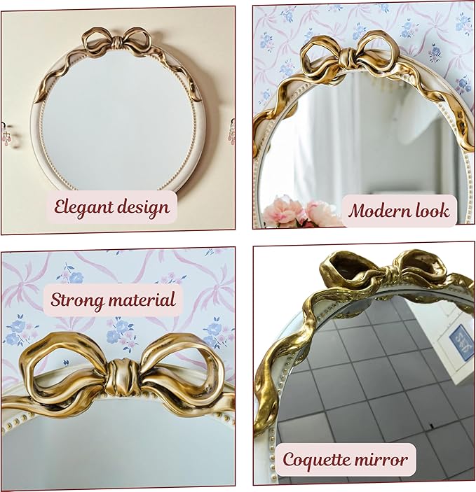 24-Inch Gold Bow Resin Mirror – Perfect Decorative Accent for Nursery and Elegant Baby Room Decor (Gold_1, 24in)