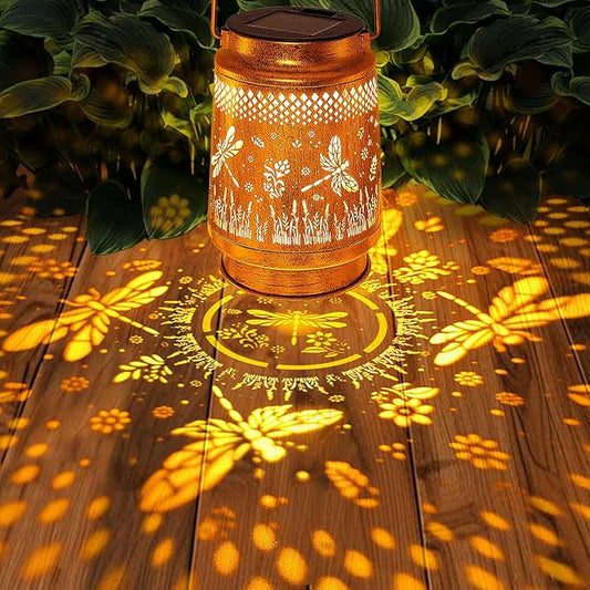 2 Pack Solar Lanterns Outdoor Waterproof Dragonfly Garden Decor, Gifts for Women Mom Grandma Birthday, Hanging Solar Lights Metal LED Decoration with Shepherd Hook Outside for Yard Patio Lawn Porch