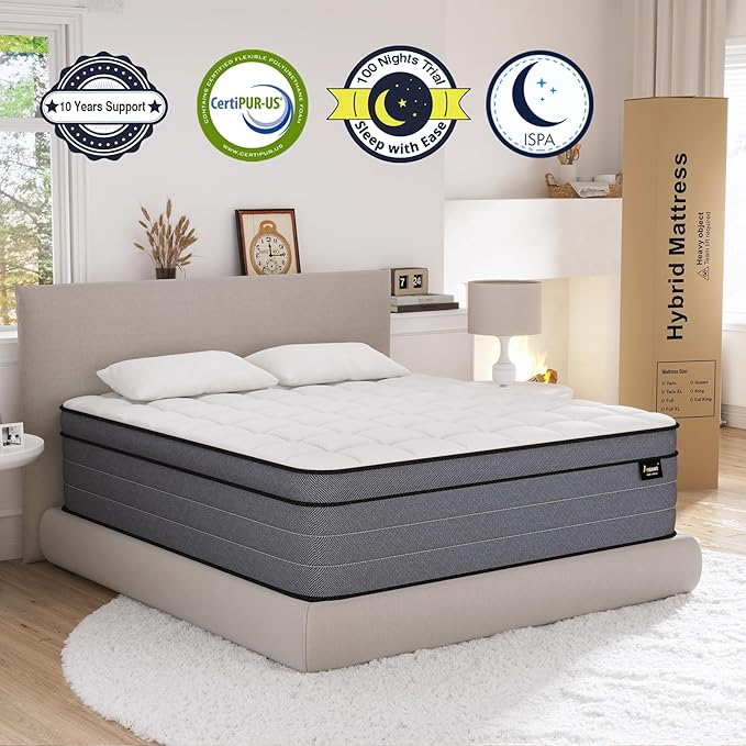 12 Inch Medium Firm King Size Mattress - Colchones King Hybrid with Individual Spring & Gel Memory Foam, Lumbar Support, Pressure Relief, Motion Isolation, CertiPUR-US, 365 Night Trial