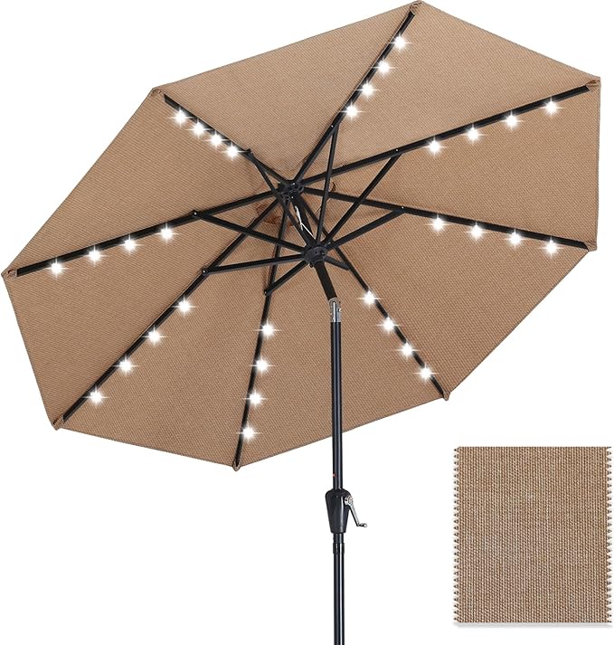 ABCCANOPY OLEFIN® 5-Year No Fading Patio Umbrella with Solar Lights (Khaki)