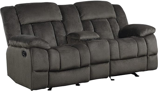 Lexicon Home Theater Seating, Wall Hugger Manual Reclining Loveseat with Center Console, Cup Holders, 2-Seat Dual Glider Recliner Loveseat for Living Room, 79" W Loveseat, Chocolate