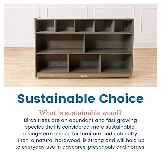 ECR4Kids 5+5 Cubby and Storage Mobile Tray Cabinet, Classroom Furniture, Grey Wash