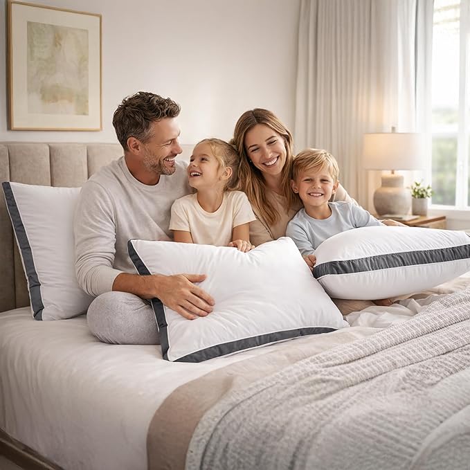 LUX Décor Gusseted Style Soft Hotel Pillows Set of 2 – for Side, Stomach & Back Sleepers - Down Alternative Hotel Bed Pillows – 100% Microfiber Cover, Virgin PSF Fill – Grey, King 36x18