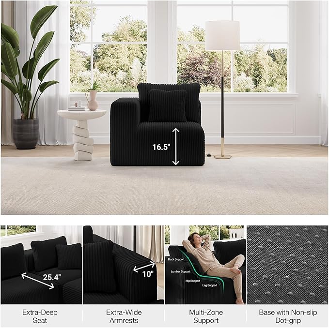 Novilla Modular Sectional Sofa, Modern Cloud Sectional Couch with Smarts Coil® Support, Upholstered Boneless Couch for Living Room Apartments Bedroom, No Assembly Required (Left-Arm Chair)