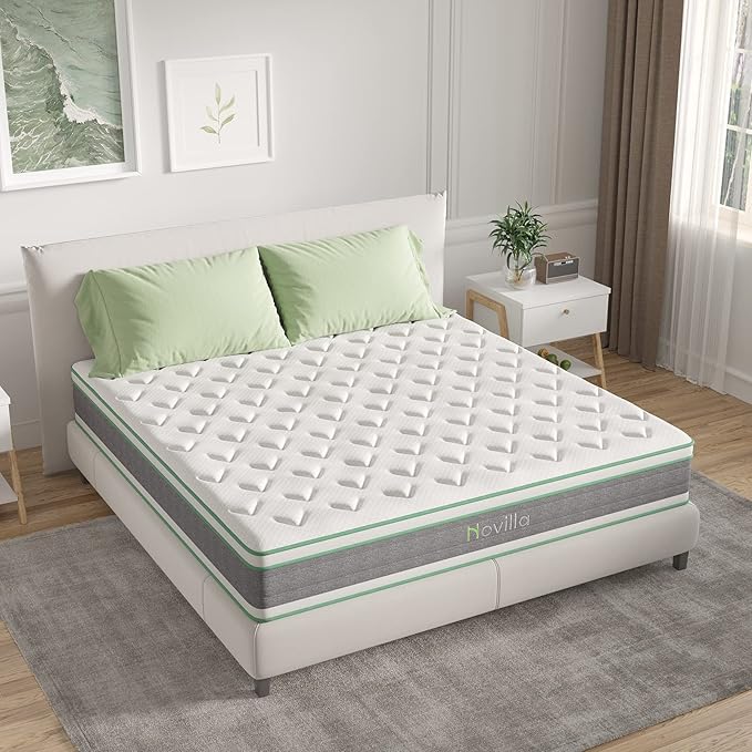 Novilla King Size Mattress, 10 Inch Hybrid Mattress in a Box, Individually Wrapped Pocket Coils Innerspring Mattresses for Motion Isolation, Supportive with Medium Firm Feel, Groove