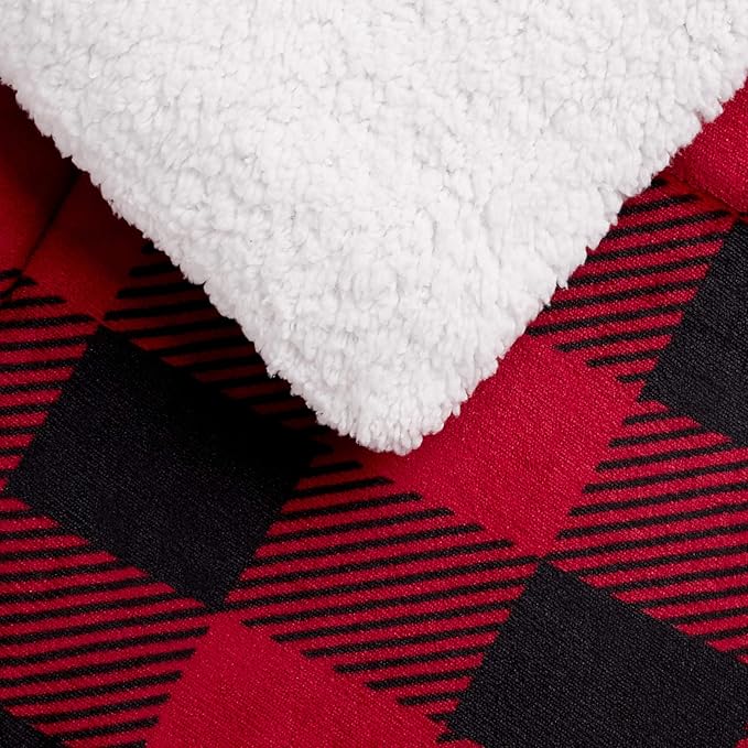 Amazon Basics 3-Piece Ultra-Soft Micromink Sherpa Bedding Set, Warm All Season Comforter, King, Red Buffalo Plaid