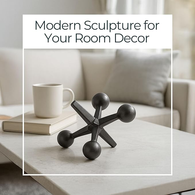 Black Metal Jacks Decorative Object – Abstract Sculpture Modern Home Decor Ornament – Shelf Styling & Coffee Table Decor for Bathroom, Office & Living Room – 7" x 5"