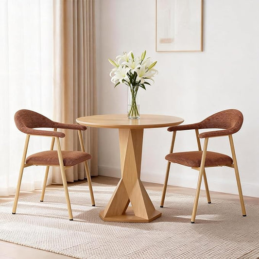 DUMOS Dining Chairs Set of 2, Modern Linen Fabric Upholstered Kitchen Side Chairs with Curved Backrest, Accent Farmhouse Metal Chairs for Kitchen Dining Room Restaurant Cafe, Orange