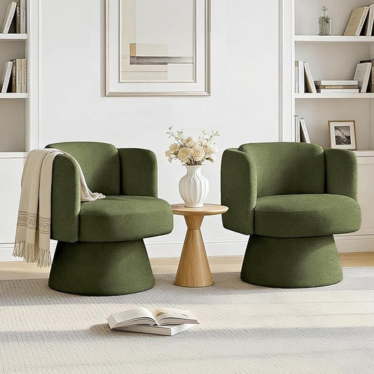 Swivel Barrel Chair Set of 2,360° Accent Chairs with Round Backrest,Upholstered Lounge Chair for Vanity,Living Room,Bedroom,Reading Nook,Green
