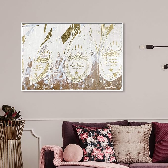 The Oliver Gal Artist Co. Drinks and Spirits Framed Wall Art Canvas Prints 'Champagne Showers' Champagne