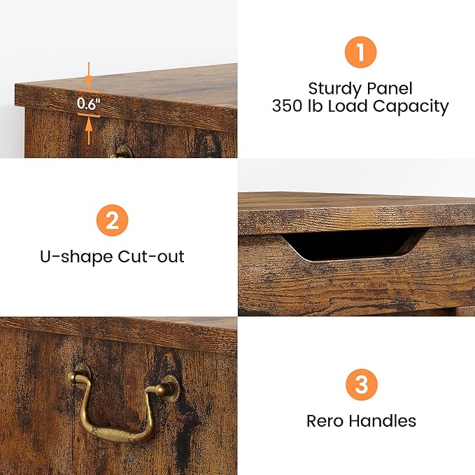 IDEALHOSUE 39.4" Storage Chest, Wooden Storage Bench with Safety Hinge, Retro Blanket Storage Trunk for Entryway, Living Room, Supports 350 lb, Rustic Brown