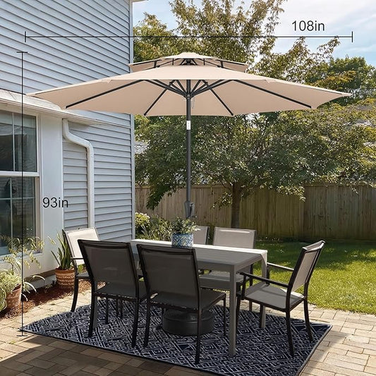 9FT Outdoor Patio Umbrella - 2 Tiers Table Umbrella Waterprool UV Protection, Sombrillas de Patio with Push Button Tilt, Sun Umbrella for Pool, Porch, Garden, Backyard (Beige)