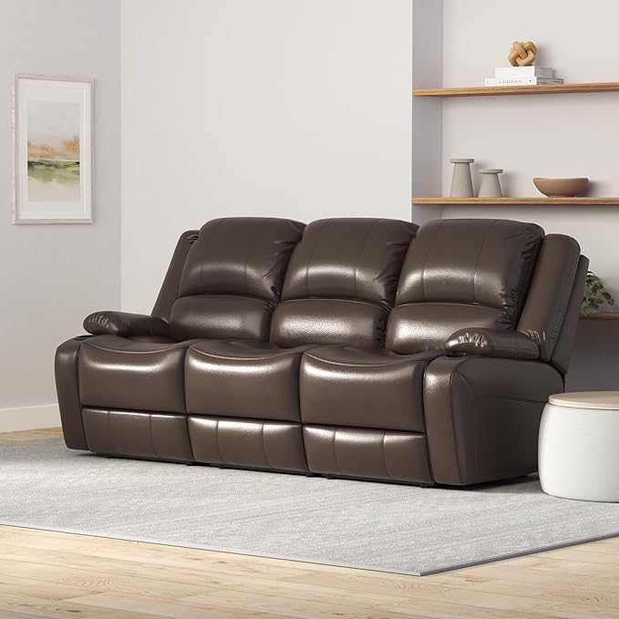 RecPro RV Recliner Charles 80" Powered Triple Wall Hugger | Drop Down Console | RV Furniture with Upgraded 2023 Fabric (Chestnut)