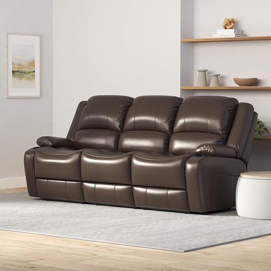 RecPro RV Recliner Charles 80" Powered Triple Wall Hugger | Drop Down Console | RV Furniture with Upgraded 2023 Fabric (Chestnut)