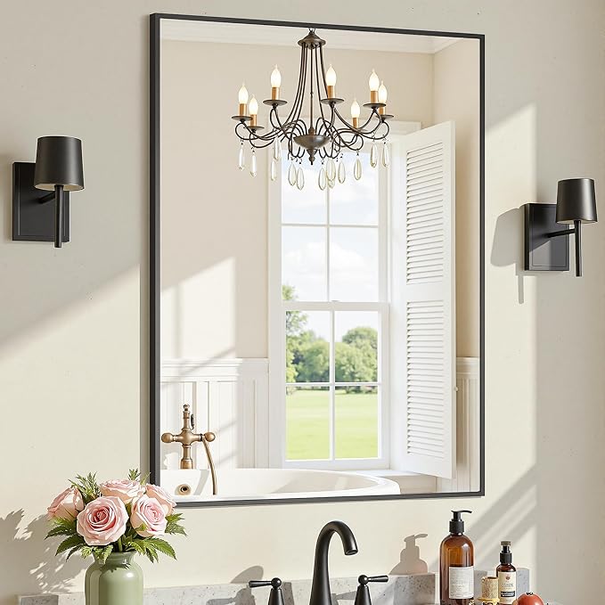 Bathroom Mirrors for Over Sink 24" x 32", Black Metal Frame Rectangle Wall Mirror, Modern Farmhouse Vanity Mirror(Horizontal/Vertical)
