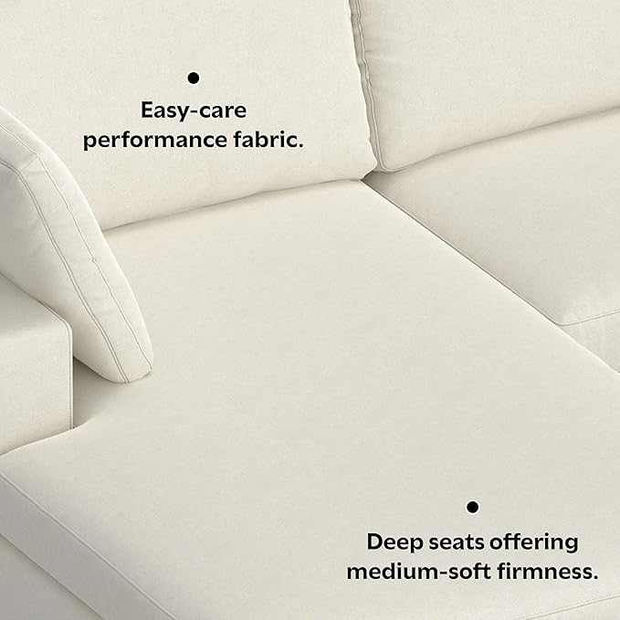 SIMPLIHOME Charlie Left-Facing Sectional Sofa in 100% Recycled Polyester Tightly Woven Performance Fabric, Cream, 122-inches Wide, Handcrafted Contemporary Style L-Shaped Couch with Chaise