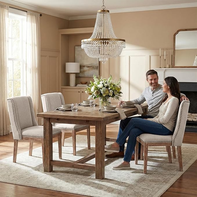 Dining Chair Set of 4, Upholstered Fabric Kitchen Side Chairs with Solid Wood Legs, Comfortable Seating for Kitchen, Dining Room & Restaurant, Camel