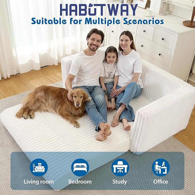 HABUTWAY Folding Sofa Bed, 2 in 1 Convertible Sleeper Chair with Armrest, Portable Fold Out Chair Bed, Comfy Floor Couch, Multi-Functional Lazy Sofa for Living Room Bedroom Dorm Home Office, Beige