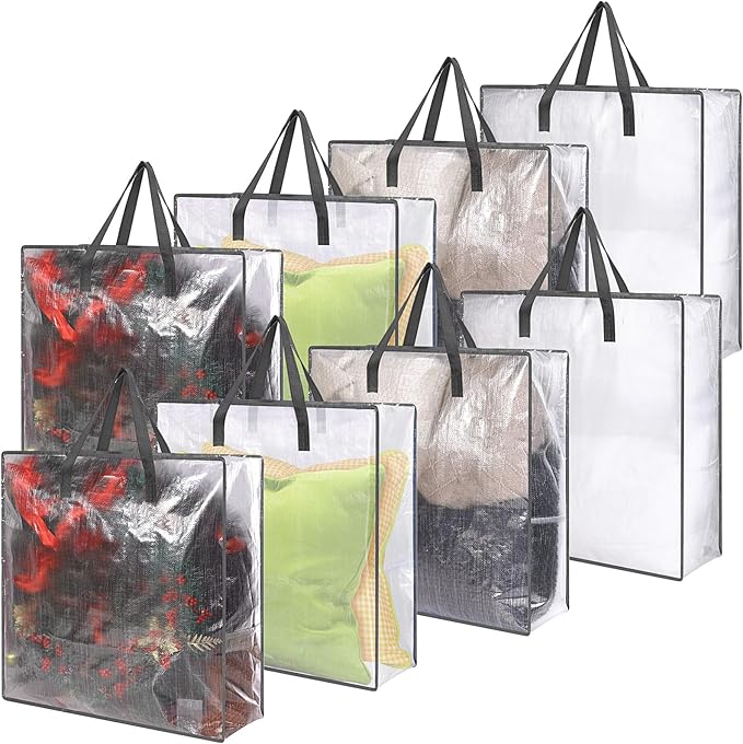 8 Pcs Clear Wreath Storage Bags 26 Inch St. Patrick's Garland Container Door Garland Holiday Wreath Storage Holder with Handle and Zipper Heavy Duty Plastic Packing Totes(Gray)