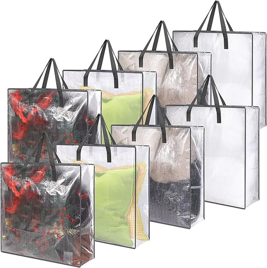 8 Pcs Clear Wreath Storage Bags 26 Inch St. Patrick's Garland Container Door Garland Holiday Wreath Storage Holder with Handle and Zipper Heavy Duty Plastic Packing Totes(Gray)