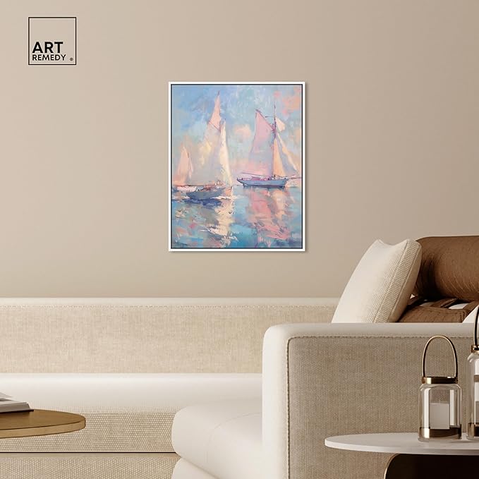 Art Remedy Set Sail Framed Sailing 1 Piece Canvas Wall Art, 21" x 25", White Frame