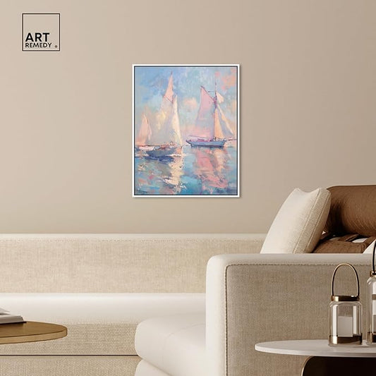 Art Remedy Set Sail Framed Sailing 1 Piece Canvas Wall Art, 21" x 25", White Frame