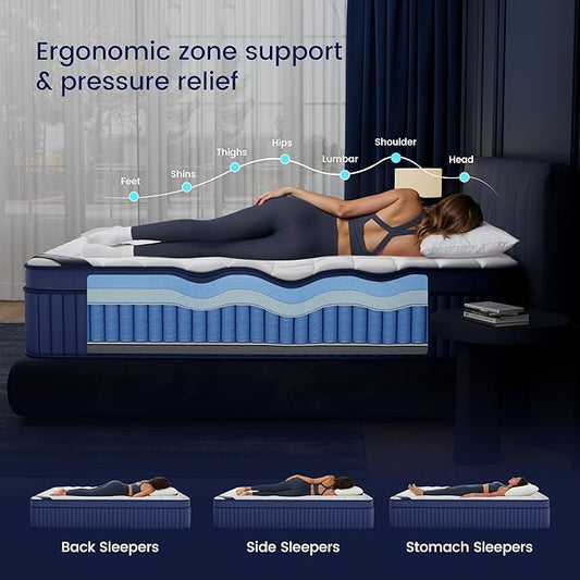 Cal King Mattress, 14 Inch California King Size Mattress in a Box, Medium Pocket Spring and Gel Memory Foam for Superior Comfort, Pressure Relief, Strong Edge Support
