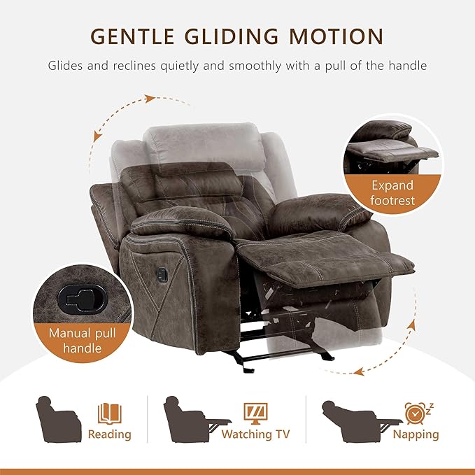 Homelegance Reclining Chair, Polished Microfiber Manual Glider Recliner, Dark Brown