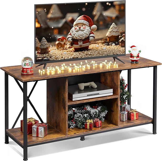 WLIVE Industrial TV Stand for up to 45 inch TV, Heavy-Duty Metal Frame Entertainment Center, Compact Media Console with Adjustable Shelf & Cable Management for Small Spaces, Living Room, Rustic Brown
