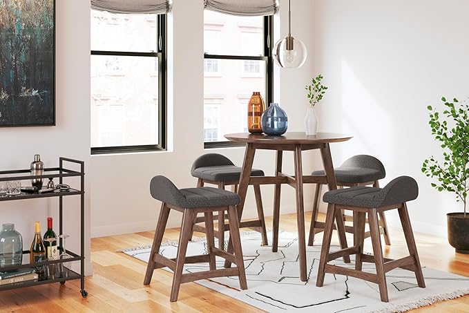 Signature Design by Ashley Lyncott Casual Counter Height Upholstered Bar Stool with Foam Cushion, 2 Count, 24.25" Seat Height, Wood Frame, Charcoal & Brown