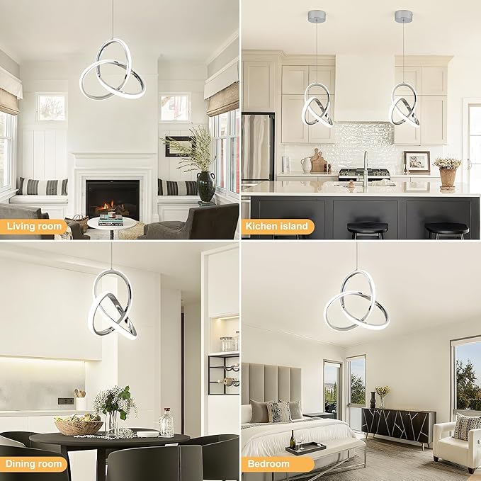 MAYNA Spiral LED Pendant Light, 4000K Natural White Modern Pendant Lights Kitchen Island, 18W Adjustable Height Island Lights for Kitchen Bedroom Dinning Room Living Room, 1 Pack (Chrome)