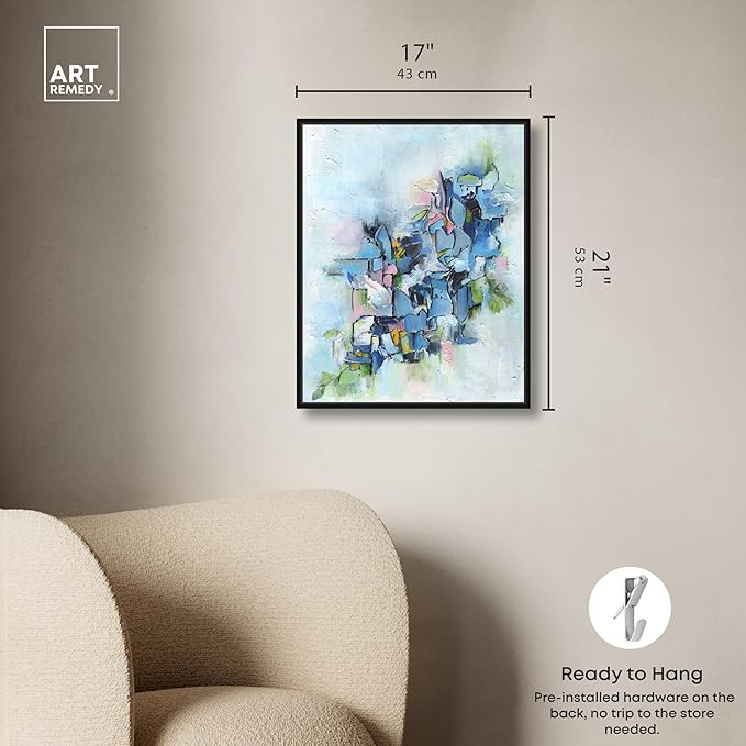Art Remedy Poesy Canvas Modern Blue Abstract Wall Art, Black Frame, 16" x 20"