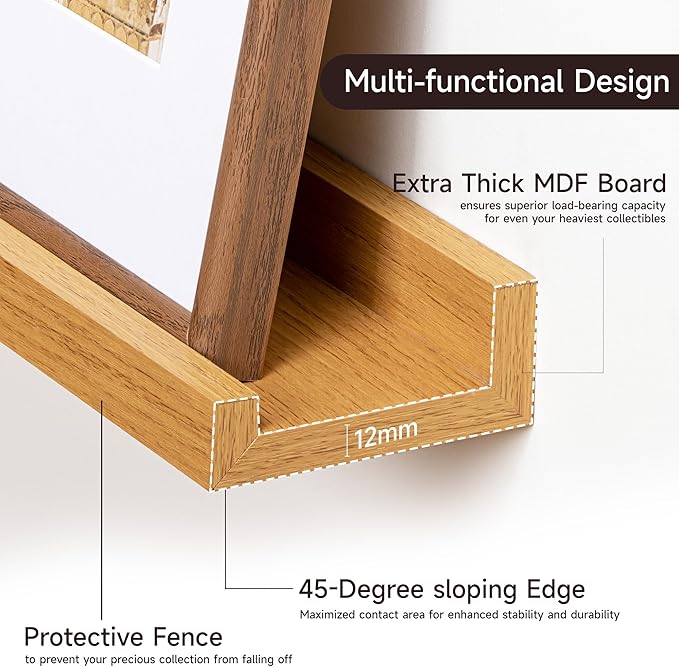 Fun Memories Picture Ledge Shelf, 40 Inch Floating Shelves Set of 2, Large Nursery Book Shelves for Toys Storage, Kids Bookshelf Wall Mounted for Wall Decor Books Photo Frames, Oak