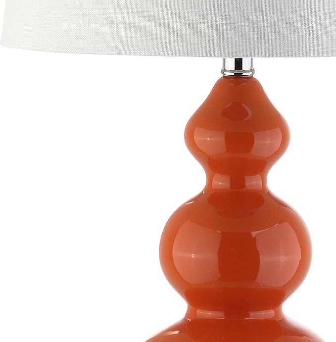 JONATHAN Y 27.5" Coral Modern Ceramic Gourd Table Lamp for Living Room, Large Bedside Nightstand Lamp for Bedroom, White Linen Drum Shade, LED Bulb Included JYL4023A