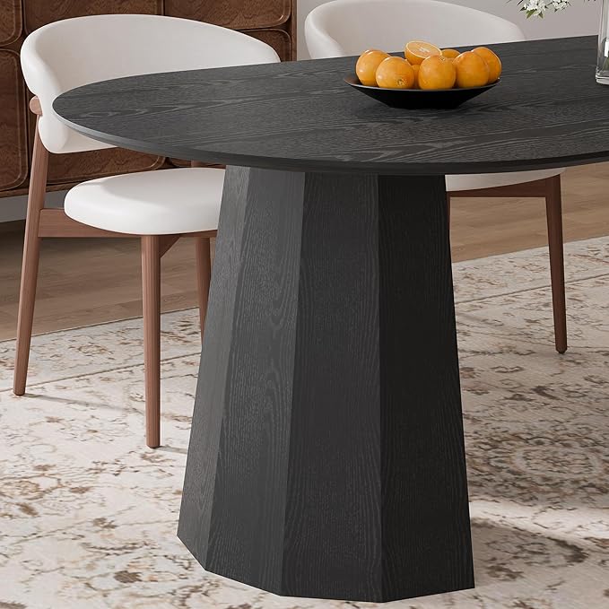 Casaphoria 79" Oval Dining Table, Modern Wood Kitchen Table with Cone Shaped Strip Polygonal Base for Living Room & Dining Room, Easy Assembly Farmhouse Furniture for 6-8, Black