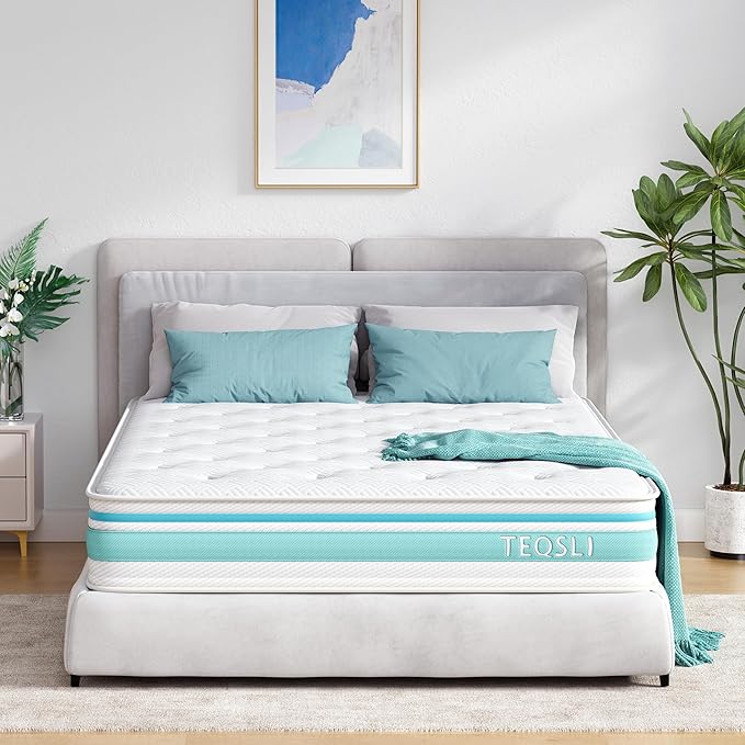 TeQsli Twin Size Mattress, 10 Inch Hybrid Mattress in a Box, Individual Pocket Spring Hybrid Mattresses for Cool Night & Pressure Relief, Medium Firm with Motion Isolating, 100 Nights Trial