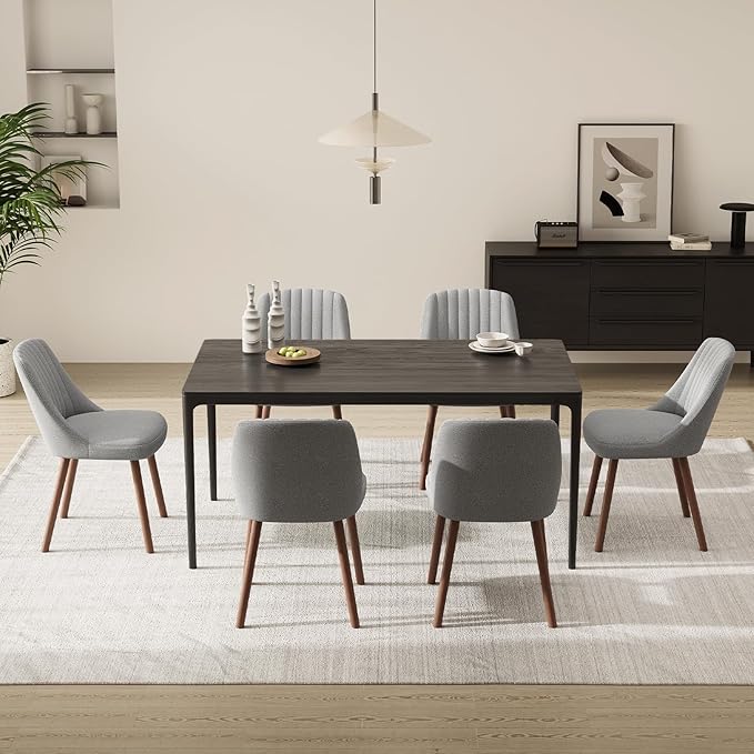 Upholstered Dining Chairs Set of 6, Modern Fabric Kitchen Chairs with Back, Wood Legs for Kitchen Dining Room Restaurant, Grey