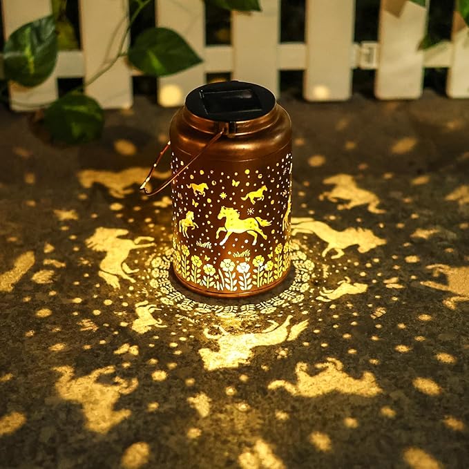 Horse Solar Lanterns Outdoor Waterproof Garden Decor Birthday Gifts for Women Men Horse Hanging Solar Lights Metal Bird Decorative Lantern for Yard, Patio, Lawn,Porch,Deck