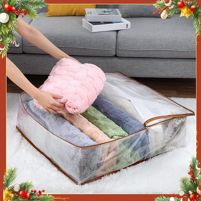 8 Pcs Clear Wreath Storage Bags 26 Inch St. Patrick's Garland Container Door Garland Holiday Wreath Storage Holder with Handle and Zipper Heavy Duty Plastic Packing Totes(Camel)