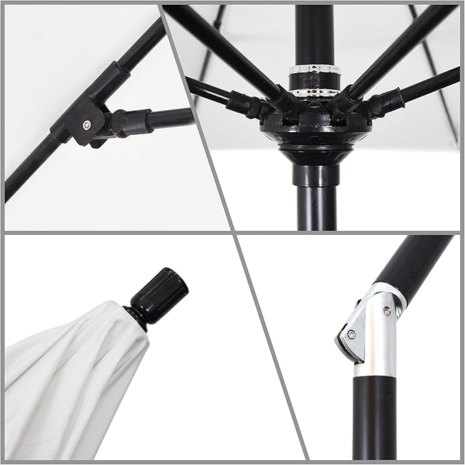 California Umbrella 9' Round Aluminum Pole Fiberglass Rib Patio Umbrella, Crank Lift, Collar Tilt, White Finish, Black Olefin
