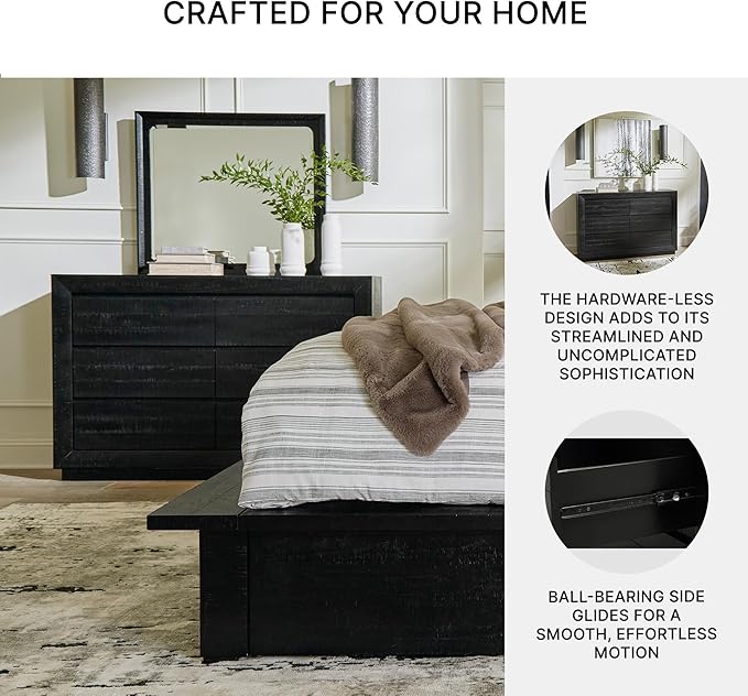 Signature Design by Ashley Londer Casual 6-Drawer Dresser with Safety Stop and Felt Lined, Black