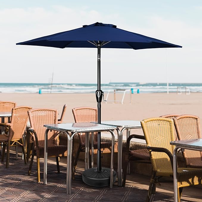 YSSOA 2 Pack 7.5' Patio Umbrella Outdoor Table Market Yard Umbrella with 6 Sturdy Ribs, Dark Blue