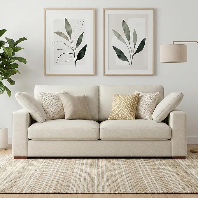SIMPLIHOME Charlie Sofa in 100% Recycled Polyester Tightly Woven Performance Fabric, Cream, 78-inches Wide, Handcrafted Contemporary Style Loveseat Sofa or Couch for Living Room