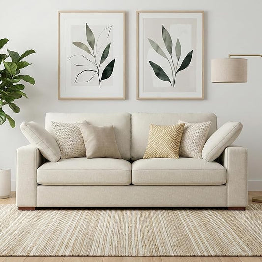 SIMPLIHOME Charlie Sofa in 100% Recycled Polyester Tightly Woven Performance Fabric, Cream, 78-inches Wide, Handcrafted Contemporary Style Loveseat Sofa or Couch for Living Room