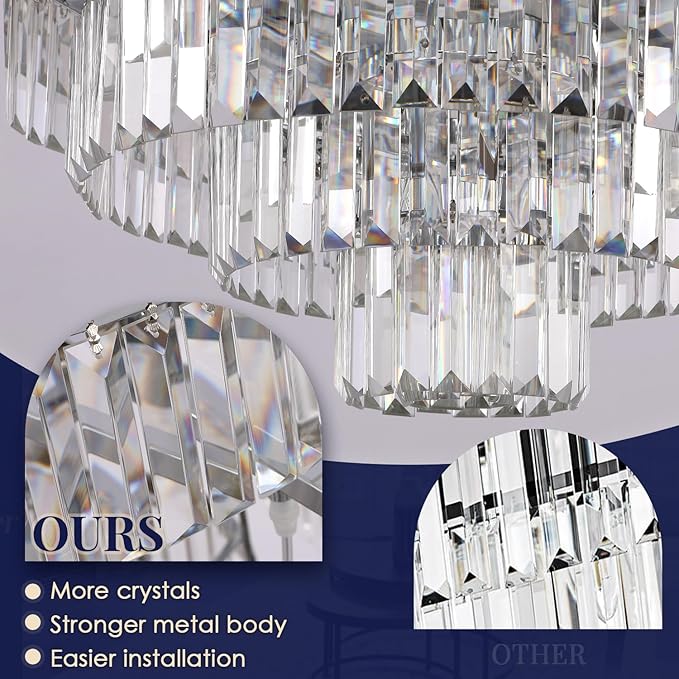 Large Crystal Chandelier Modern Luxury Pendant Ceiling Lights Fixture Hanging Raindrop Pendant Light Fixture for Dining Room Bedroom Living Room -Brown, 39 Inch