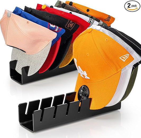 HAYVAN Hat Organizer for Baseball Caps 2 Packs, Acrylic Cap Storage Holder for Ball Cap, Golf Cap, Trucker Hat - Install-free | Easy Grab | Gift Idea | Minimalist(Black)